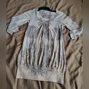 Pristine Vintage Women's Julie's Closet Blouse Gray/Black Print.  Y2K